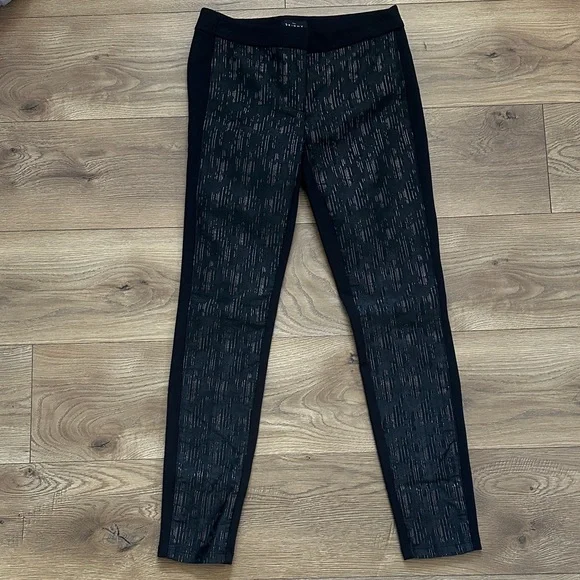 White House Black Market Jaquard Black Gold Ponte Skinny Pants Size 0 - Picture 4 of 14